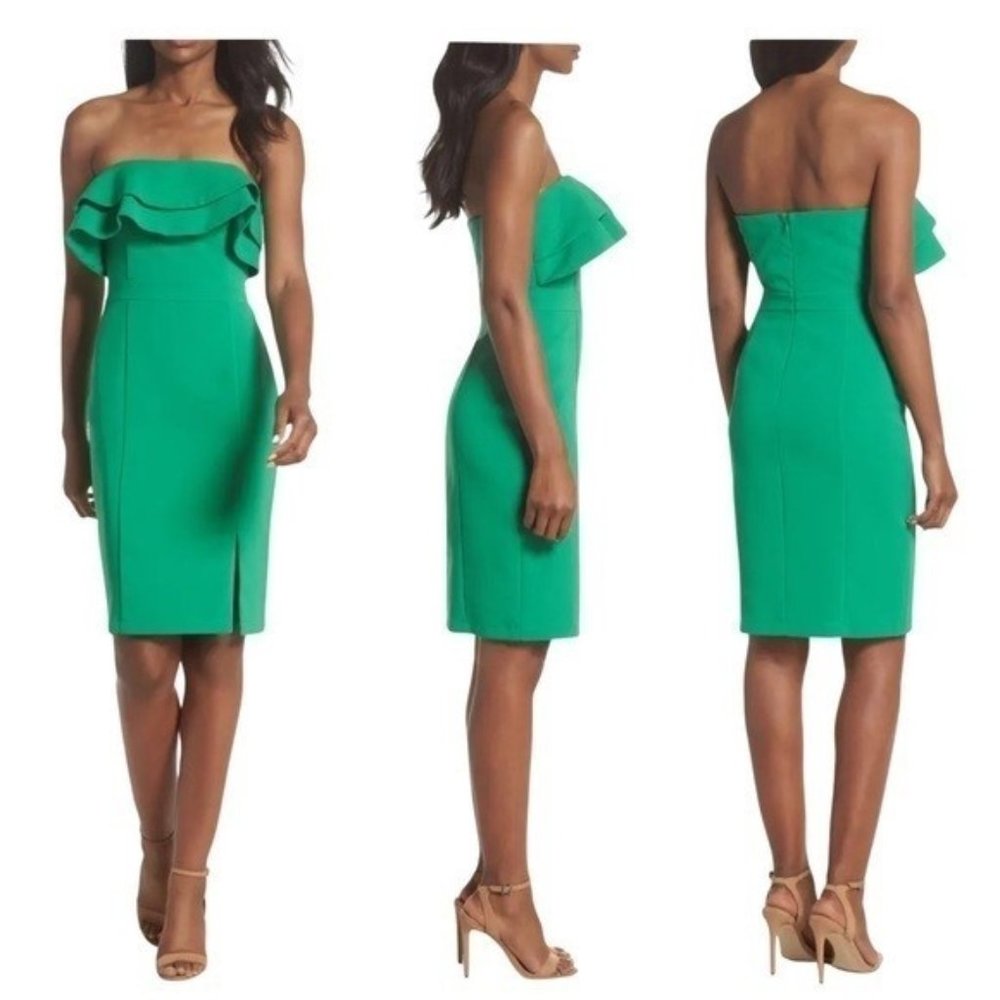 Adelyn Rae Issa Kelly Green Strapless Ruffle Dress Sz Small